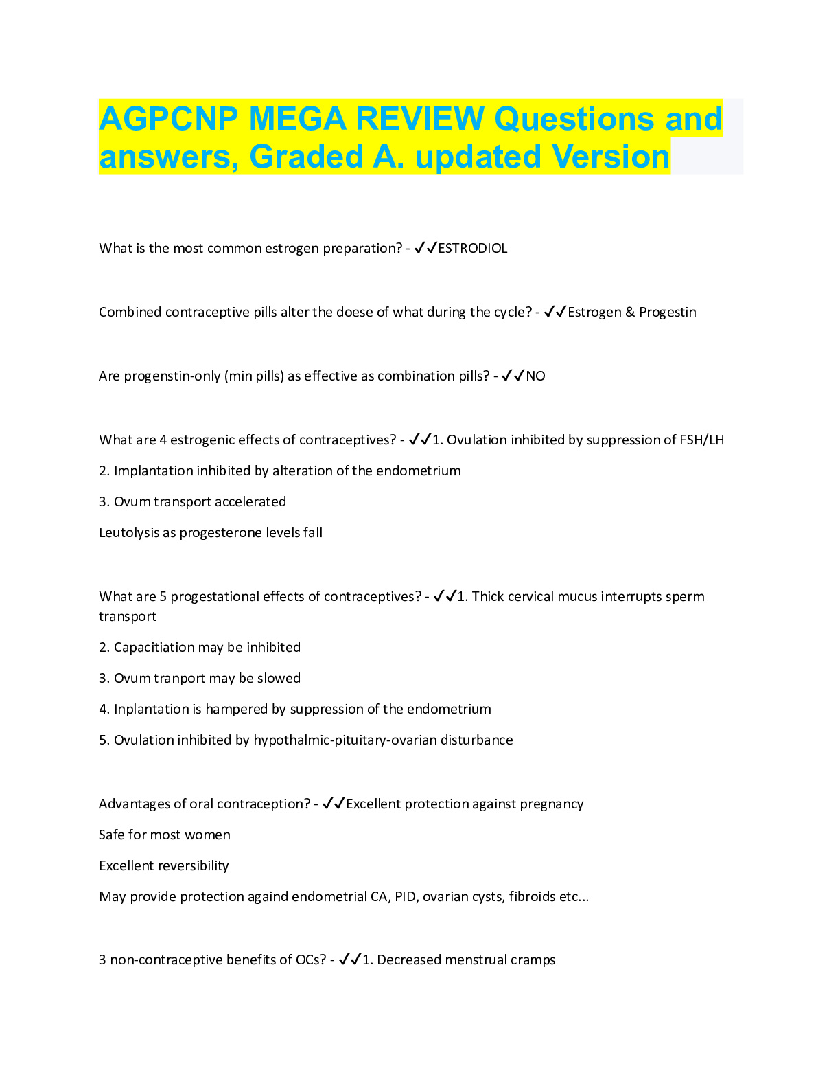 Preview image for AGPCNP MEGA REVIEW Questions and  answers, Graded A. updated Version
